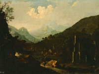 GG 601  GG 601, Peter von Bemmel (1685-1754), Landschaft mit Kirchenruine, Leinwand, 81 x 114 cm : Landschaft